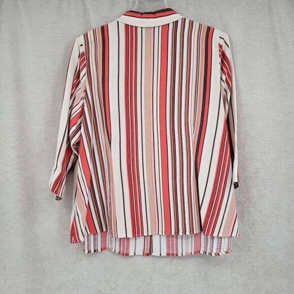 Lane Bryant Coral Cream Stripe Linen Button Down Blouse Women's Plus Size 22/24 - Picture 3 of 8